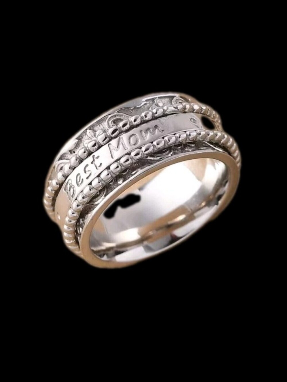 7.75 Gm Sterling Silver "Best Mom" Spinner Fidget Anxiety Relief Ring